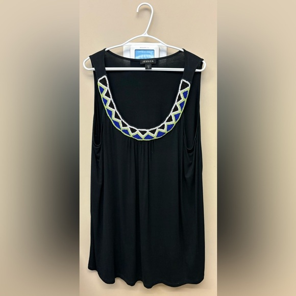 Jessica beaded scoop neck stretchy sleeveless black tank top women's size 3X - Picture 2 of 9